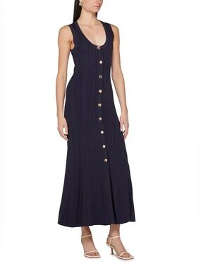 NWT Self-Portrait Viscose Knit Midi Dress In Navy Size M